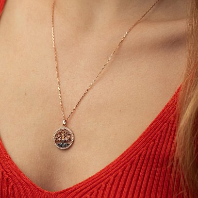 Кулон "Древо жизни" с фианитами (красное золото) п03830 №2