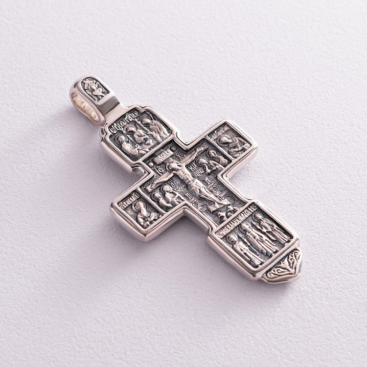 Серебряный православный крест "Распятие. Вход благоразумного разбойника в рай" (чернение) 13087 от ювелирного магазина Оникс - 3