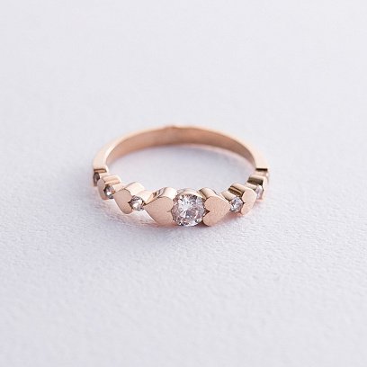 Золота каблучка "Сердечка" з фіанітами к06385