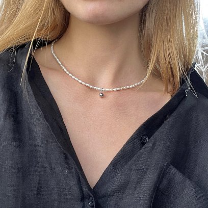 Срібне кольє "Перлинки з кулькою" жемшар №9