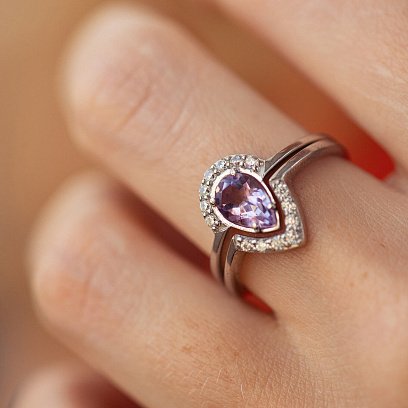 Двойное серебряное кольцо с аметистом и фианитами GS-01-004-6310 №2
