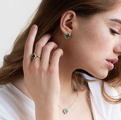 Кольє "Конюшина" в жовтому золоті (малахіт) кол01660 №6