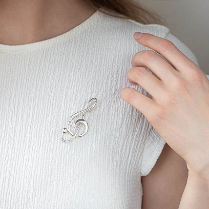 Серебряная брошь "Скрипичный ключ" (фианиты) 16051 №2