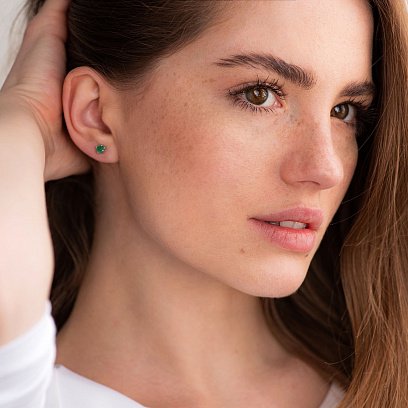 Сережки - пусети з оніксом в білому золоті с06816 №9