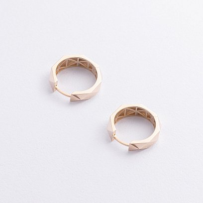 Серьги - кольца "Грани" в желтом золоте с09303 №2