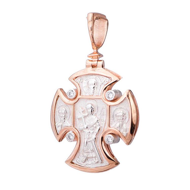 Золотой православный крестик с серебром и фианитами 14082962 от ювелирного магазина Оникс - 1