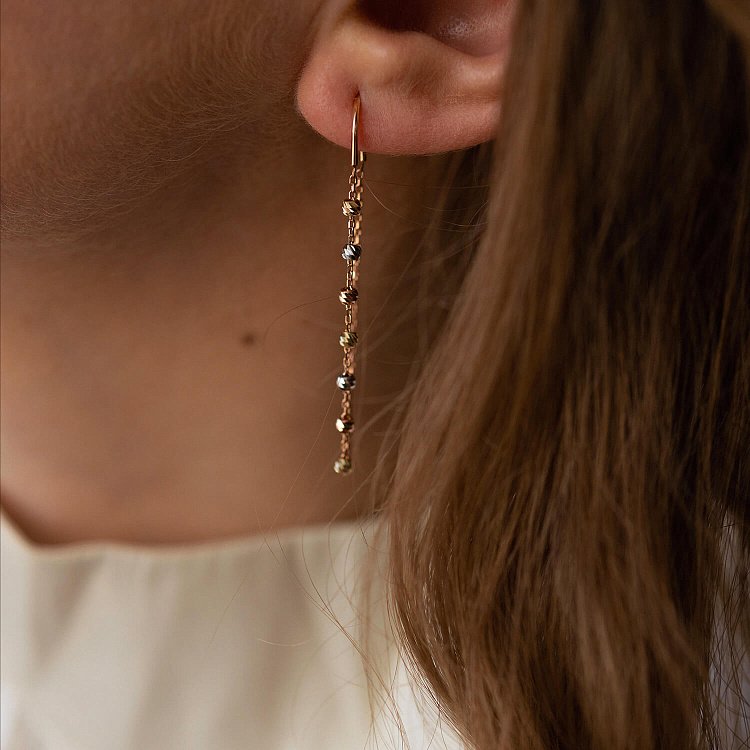 Сережки - протяжки "Кульки" у трьох кольорах золота с08092 від ювелірного магазину Онікс - 3