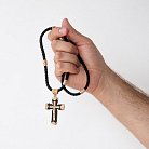 Мужской православный крест из эбенового дерева и золота "Распятие. Спаси и Сохрани" п03811 от ювелирного магазина Оникс - 3