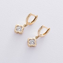 Золотые серьги "Клевер" с фианитом с04926
