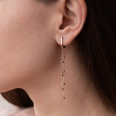 Золотые серьги на цепочке с шариками с07770 №2