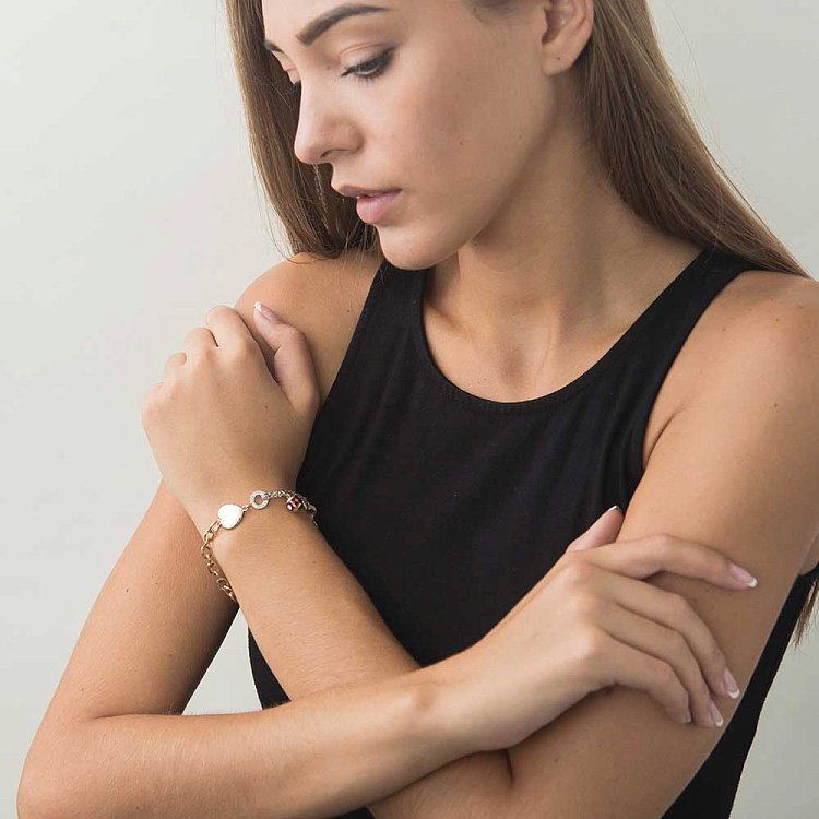 Золотой браслет "Сердце" с эмалью и фианитами б02301 от ювелирного магазина Оникс - 6