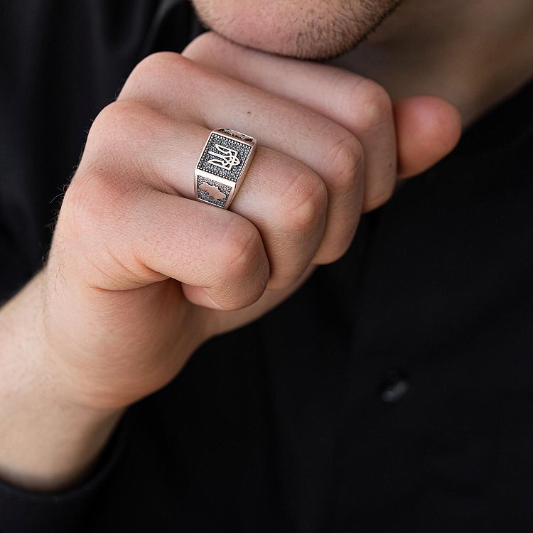 Серебряная печатка "Герб Украины - Тризуб" 1035 от ювелирного магазина Оникс - 5