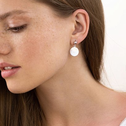 Серьги-пусеты "Монетки" в белом золоте с06982