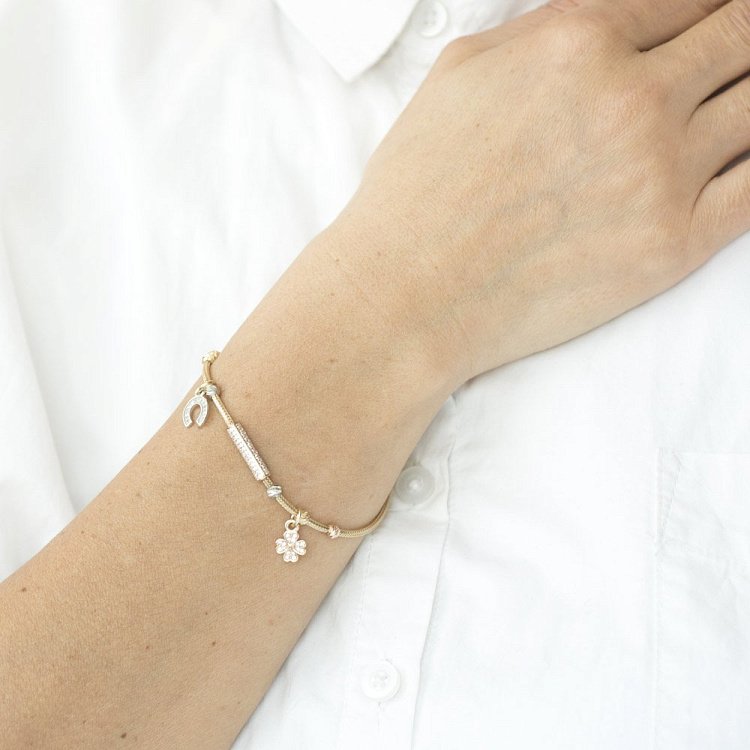 Золотий браслет "Конюшина і підкова" з фіанітами б04011 від ювелірного магазину Онікс - 3