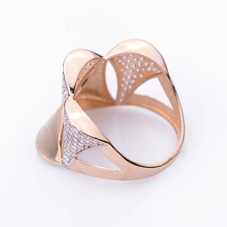 Золота каблучка з фіанітами к04952 від ювелірного магазину Онікс - 1