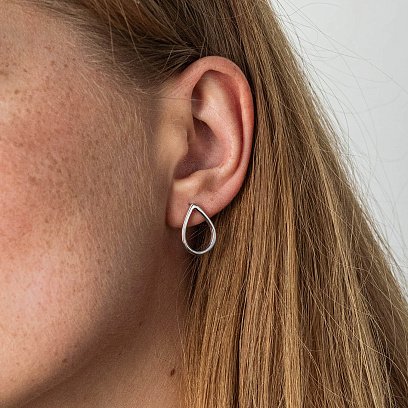 Серьги - пусеты "Большие капельки" в белом золоте с06410 №3