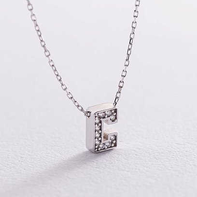 Колье с буквой "С" в белом золоте (фианиты) кол01329С