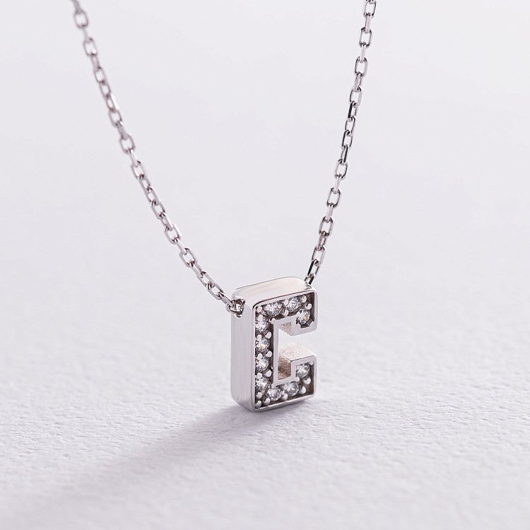 Колье с буквой "С" в белом золоте (фианиты) кол01329С от ювелирного магазина Оникс