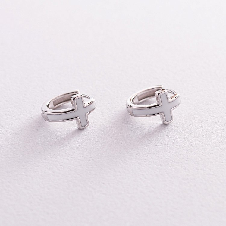 Срібні сережки "Хрестики" з емаллю 123159 від ювелірного магазину Онікс - 2