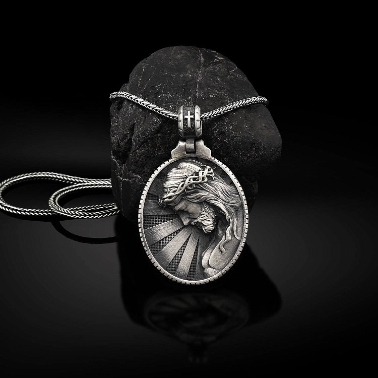 Срібний кулон "Ісус Христос у терновому вінці" 133183 від ювелірного магазину Онікс