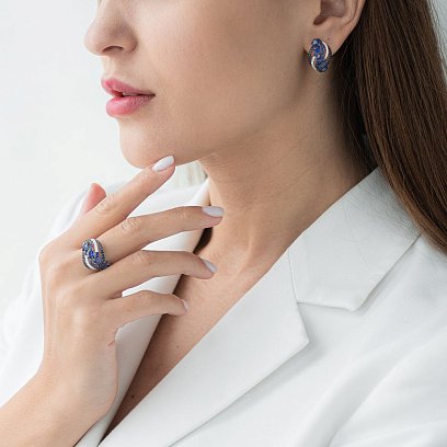 Золоті сережки з сапфірами і діамантами сб0069gm №2