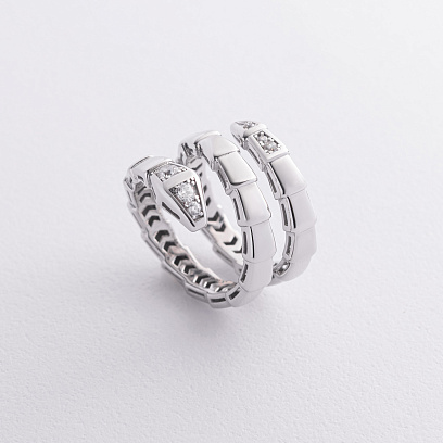 Кольцо "Змея" в белом золоте (фианиты) к08303 №4