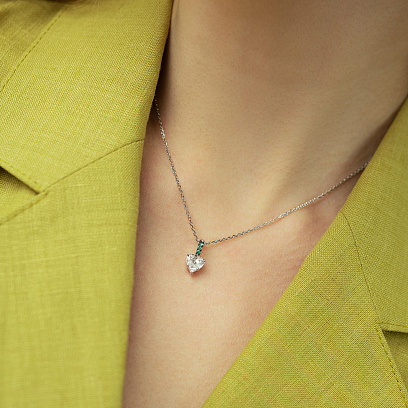 Золотое колье "Сердечко" с изумрудами и бриллиантами колб0188va №6