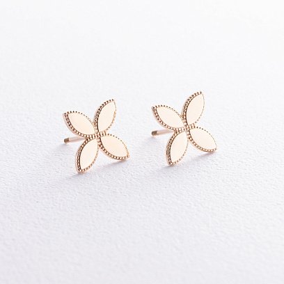 Серьги - пусеты "Клевер" в желтом золоте с08480 №2