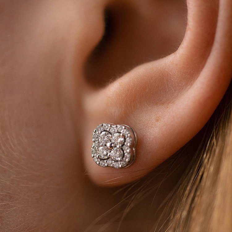 Золоті сережки - пусети "Конюшина" (діаманти) 333811121 від ювелірного магазину Онікс - 7