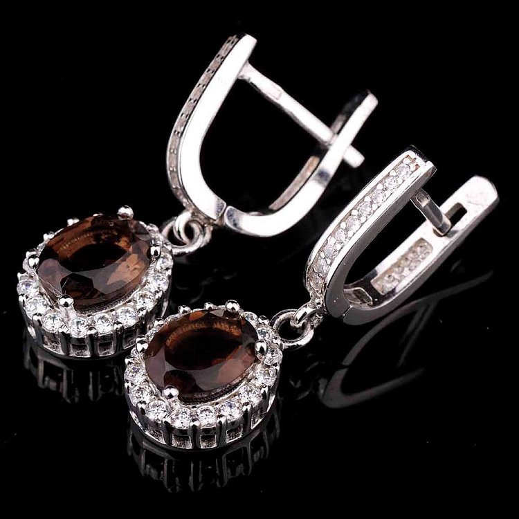 Золотые серьги с дымчатым топазом с01487 от ювелирного магазина Оникс