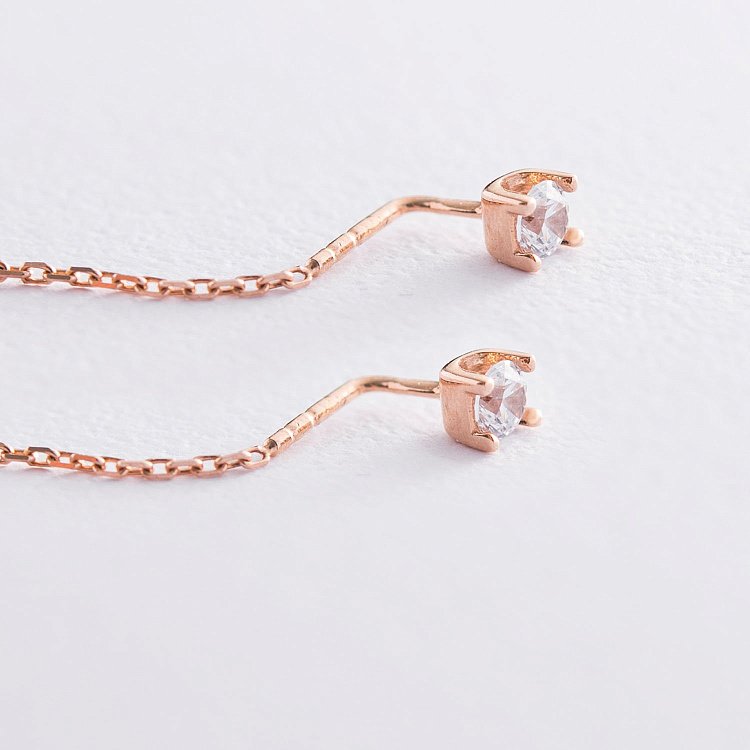 Золотые серьги - протяжки (фианиты) с06854 от ювелирного магазина Оникс - 2