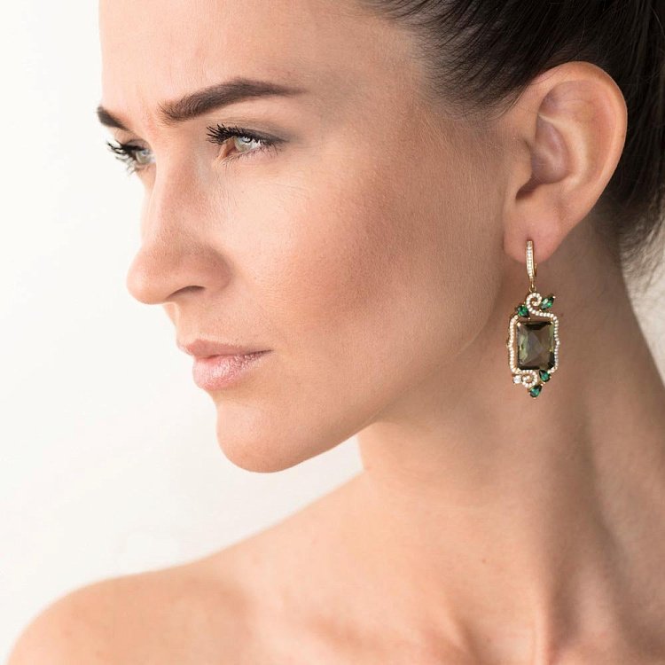 Золотые серьги (празиолит, фианит) с03899 от ювелирного магазина Оникс - 3