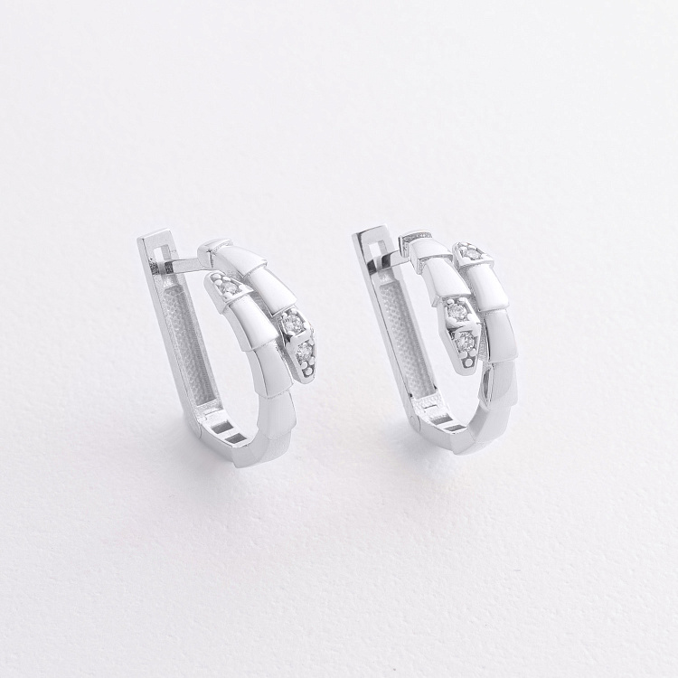 Серьги "Змеи" в белом золоте (фианиты) с09469 от ювелирного магазина Оникс