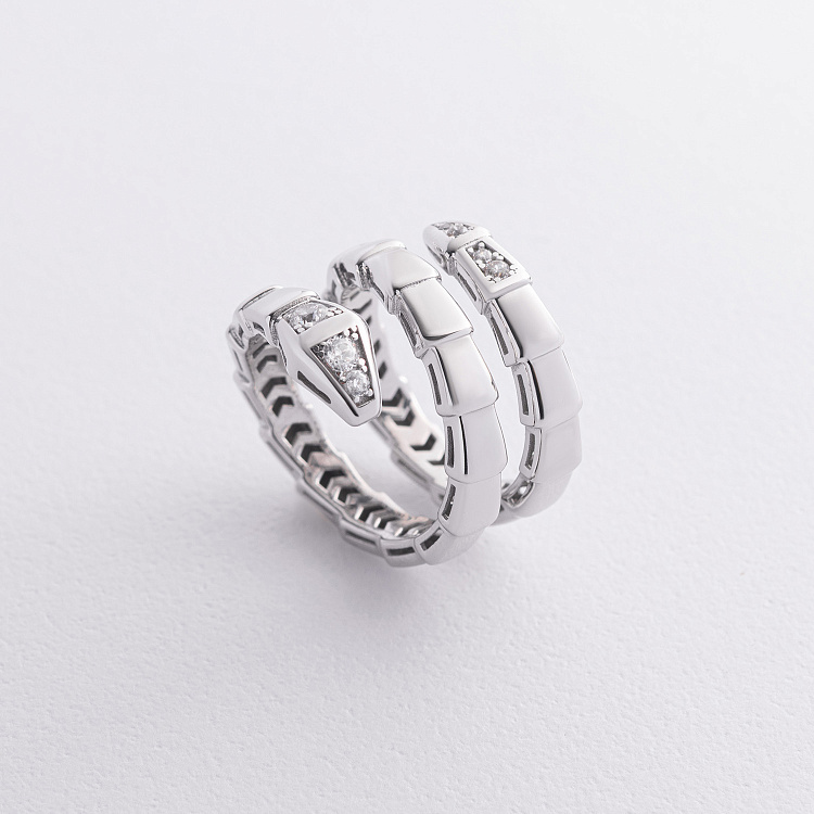 Кольцо "Змея" в белом золоте (фианиты) к08303 от ювелирного магазина Оникс - 3