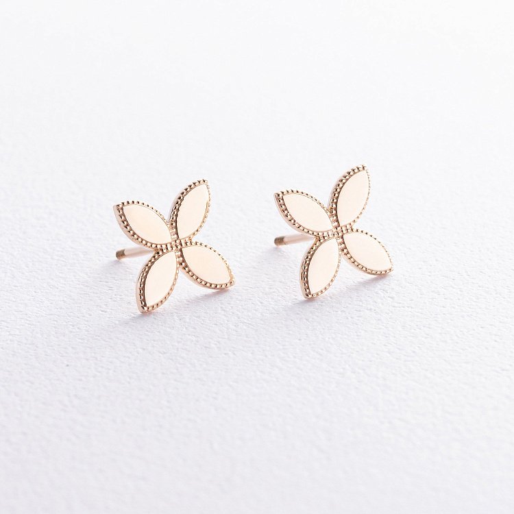 Серьги - пусеты "Клевер" в желтом золоте с08480 от ювелирного магазина Оникс - 3