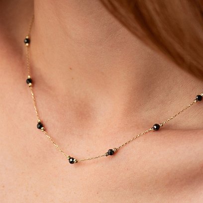 Кольє "Кульки" з чорними фіанітами (жовте золото) кол02488 №2