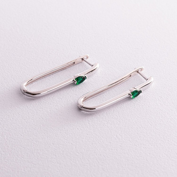 Срібні сережки "Бріана" (зелені фіаніти) 123134 від ювелірного магазину Онікс