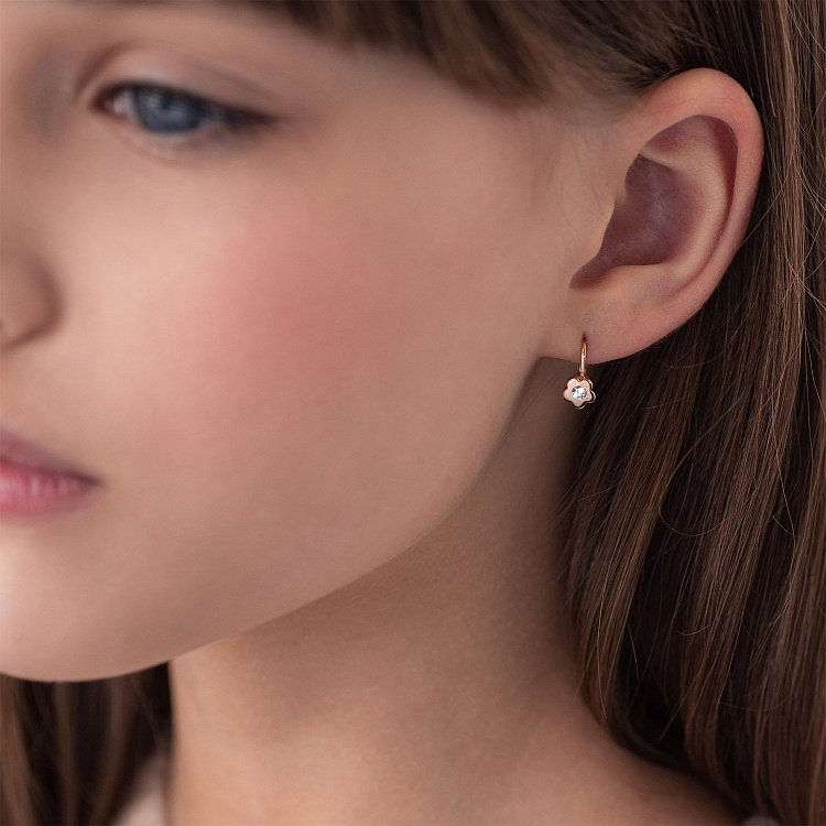 Золотые детские серьги с цветочками (фианит) с05931 от ювелирного магазина Оникс - 1