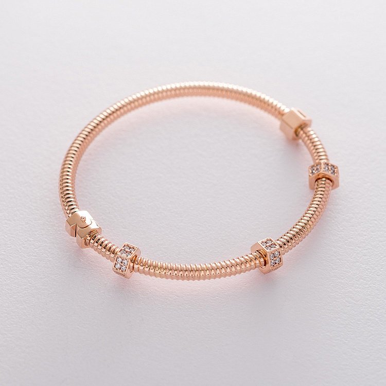 Жесткий золотой браслет с фианитами б04192 от ювелирного магазина Оникс - 1