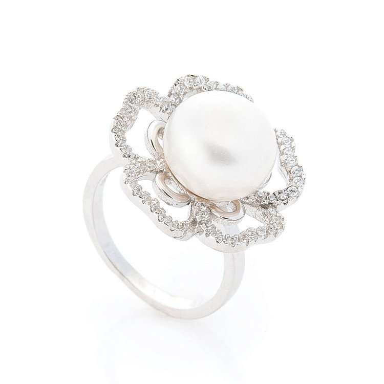 Срібний перстень "Квіточка" (культ. прісн. перли, фіаніти) 111789 - 2 Срібний перстень "Квіточка" (культ. прісн. перли, фіаніти) 111789 від ювелірного магазину Онікс - 2