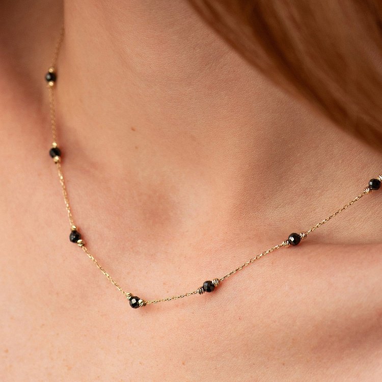 Кольє "Кульки" з чорними фіанітами (жовте золото) кол02488 від ювелірного магазину Онікс - 1