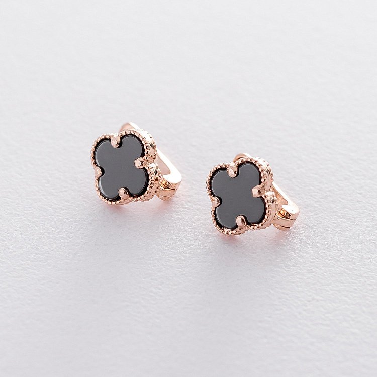 Золотые серьги "Клевер" (оникс) с05817 от ювелирного магазина Оникс