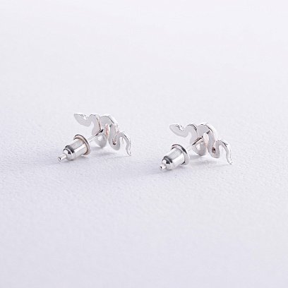 Серебряные серьги - пусеты "Змеи" 123231 №6