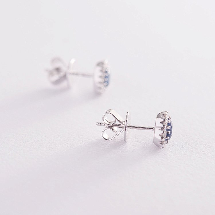 Золоті сережки-пусети "Сердечка" (сапфір, діамант) сб0262lg від ювелірного магазину Онікс - 4