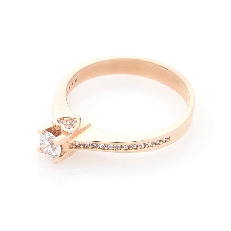 Золотое кольцо "Сердце" с фианитами к04997 от ювелирного магазина Оникс - 1