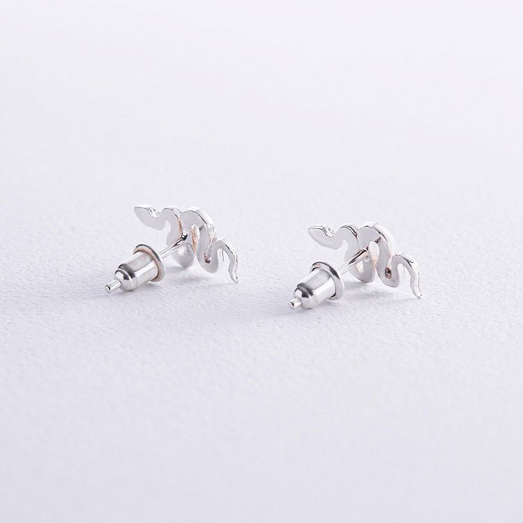 Серебряные серьги - пусеты "Змеи" 123231 от ювелирного магазина Оникс - 5