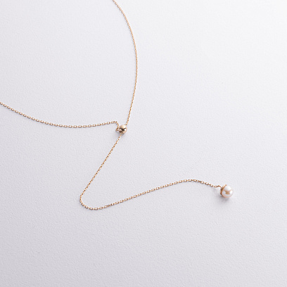 Колье - галстук "Жемчужина на цепочке" в желтом золоте (регулируемая длина) кол02635