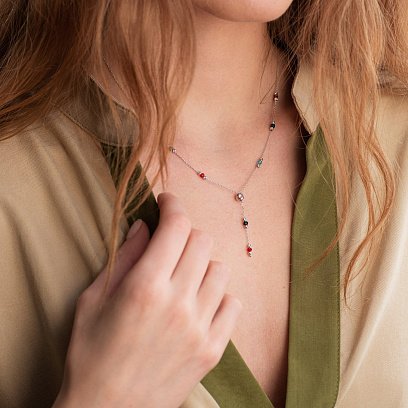 Серебряное колье (разноцветные фианиты) 181115 №2