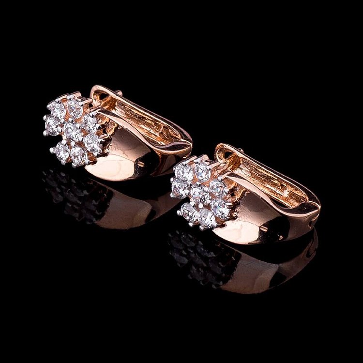 Золотые серьги "Цветочки" с фианитами с01841 от ювелирного магазина Оникс - 1