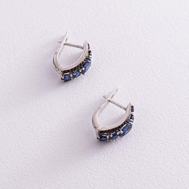 Срібні сережки з сапфірами і фіанітами 2943/9р-NSPH від ювелірного магазину Онікс - 3